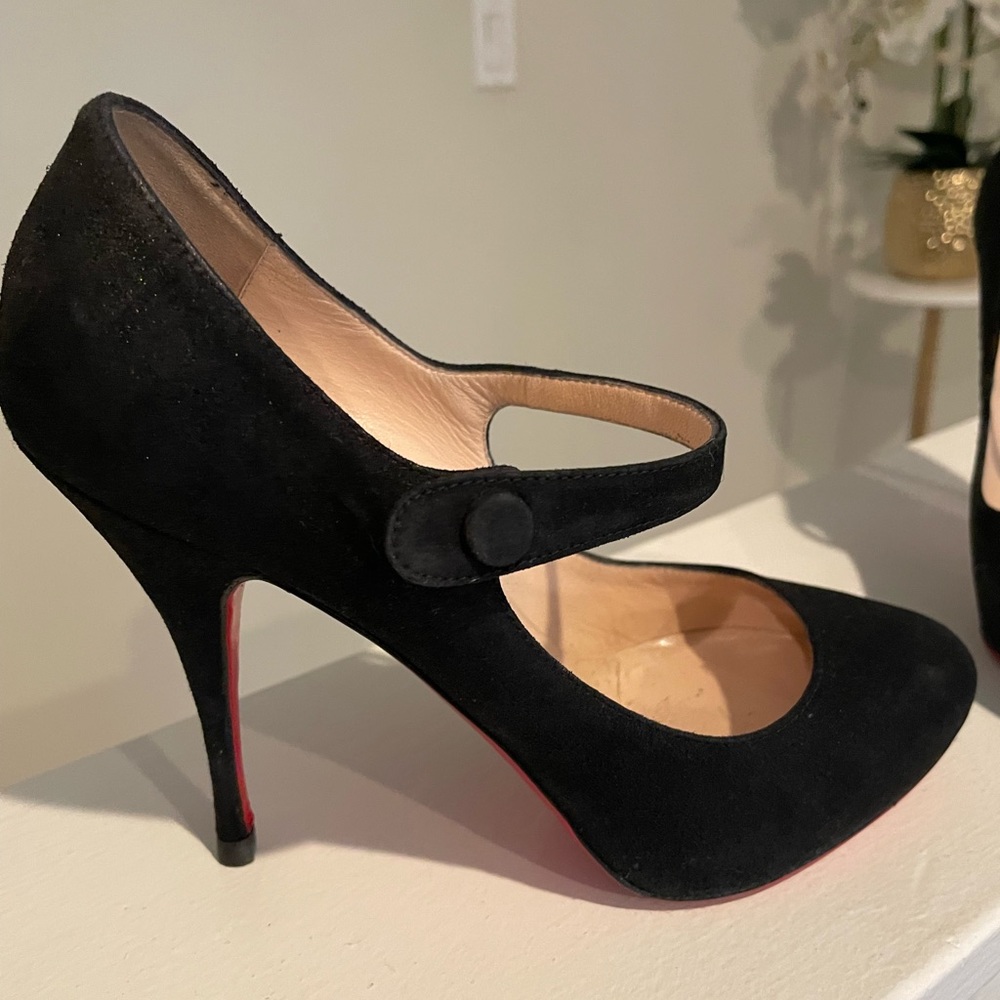 Christian Louboutin Black Suede Mary Janes